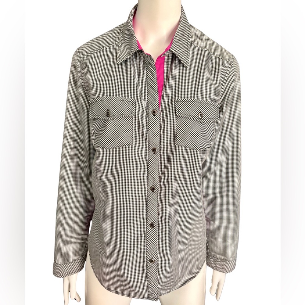 Kut from the Kloth Black and White Gingham Shirt with Pink Trim